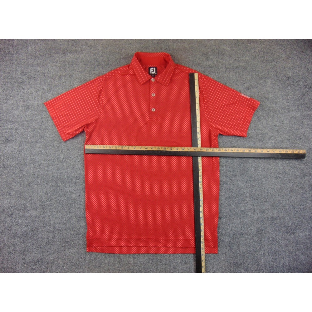 FootJoy Polo Shirt Mens Medium Red Polka Dot Performance Golf Short Sleeve - Picture 5 of 9